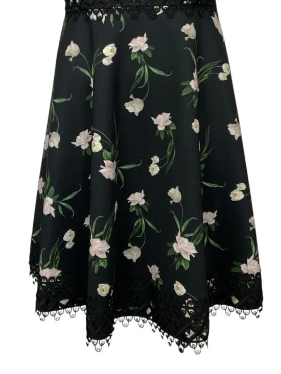 Ted Baker Nolla Printed Skater Dress 3 US/M Black Floral - Picture 12 of 15